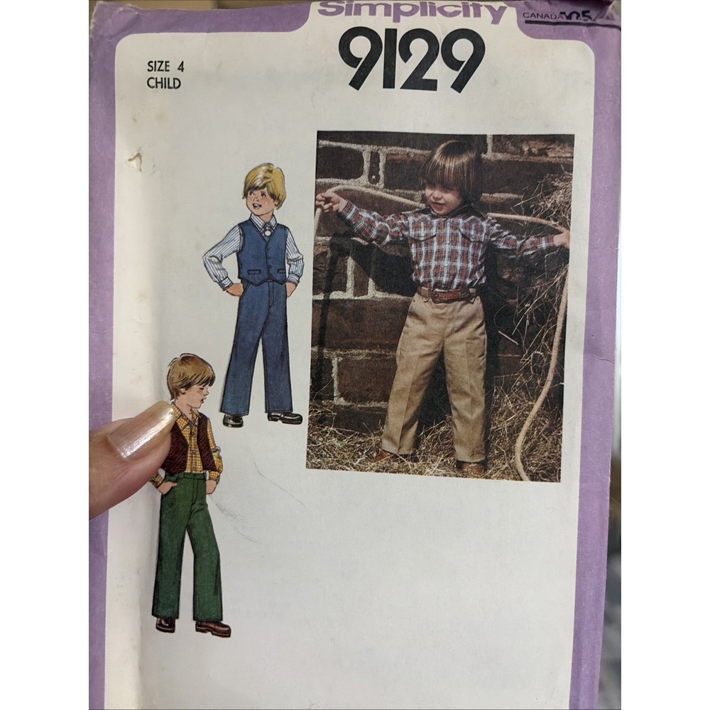 VTG 1970s Simplicity 9129 Boys Suit Sewing Pattern Shirt Vest Pants Size 4 Uncut